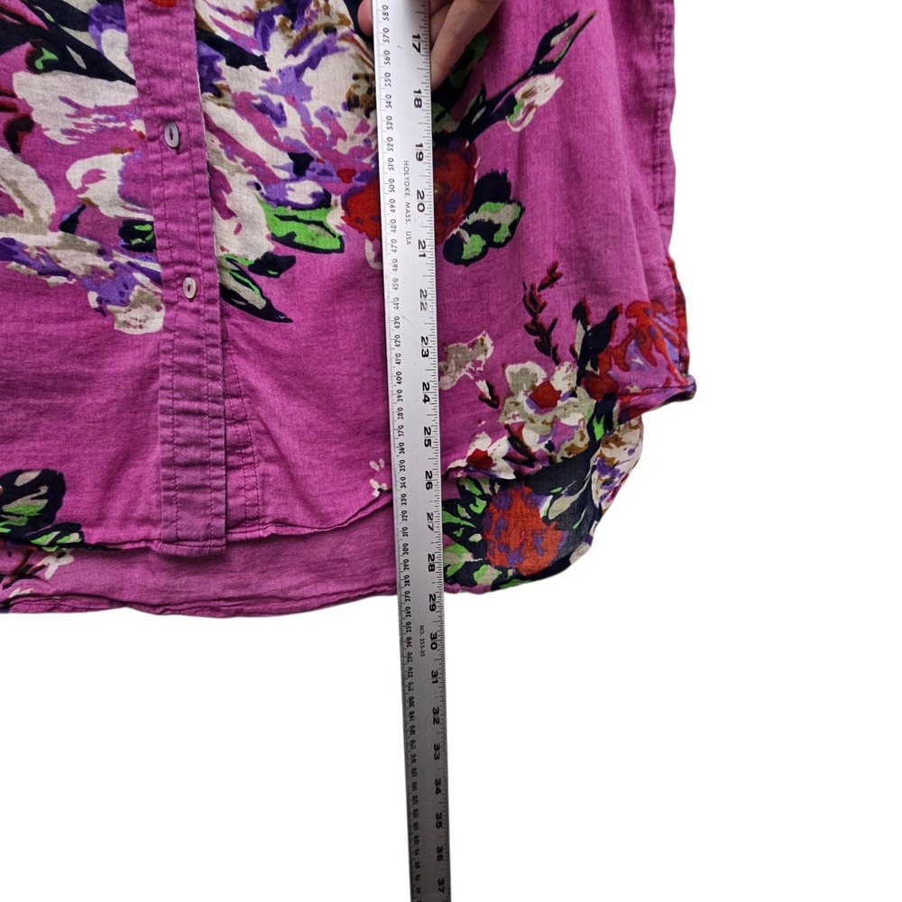 Soft Surroundings Button Front Top PXL Purple Floral Silk Boho Sheer Blouse - Picture 5 of 7